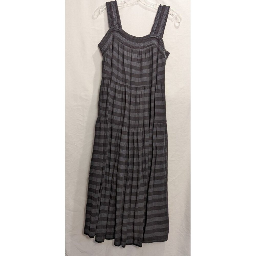 OLD NAVY Medium Dress Sleeveless Black Gray Striped FLOWY STRETCHY COMFORTABLE